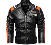Chaqueta de cuero PU con cuello alto engrosado para hombre de invierno, nueva chaqueta de motocicleta para hombre L