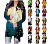 Chaqueta tipo cárdigan informal de manga larga con estampado de Halloween para mujer XXXL beige