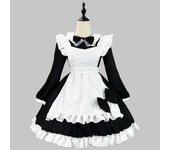 Vestido de fiesta de lolita japonesa para cosplay, delantal clásico de manga larga en blanco y negro, juego de rol de sirvienta, camarera, travestismo XXXXL negro
