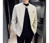 Chaqueta de cuero de motocicleta para hombre de primavera y otoño, informal, con cuello alto, color sólido, chaqueta de cuero blanca y negra, abrigo de PU con cremallera XXXXXL blanco