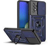 Funda de teléfono a prueba de golpes con soporte de anillo y ventana a presión para Samsung Galaxy A33 A23 A73 A53 A21S A04 A13 Lite 4G 5G, carcasa trasera For Samsung A21S negro