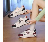 Zapatos casuales de plataforma gruesa para mujer, zapatos para caminar con cordones, antideslizantes, de cuero sintético, zapatillas de tenis cómodas para correr, zapatillas transpirables para mujer 35 borgoña
