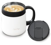 Taza Iris Ohyama con aislamiento al vacío para bebidas, fácil de lavar, mantiene el sabor original. Taza Cafe Days, taza, boca, diseño, caliente/frío, temperatura, botella, blanco, 380 ml. blanco