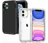 Funda híbrida resistente de cuerpo completo transparente para iPhone 16, 15, 14, 13, 12, 11 Pro Max, 7, 8 Plus, funda Otter a prueba de golpes For iPhone 16 negro