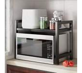 Rejilla para horno microondas ajustable con 6 ganchos para encimera de cocina, rejilla extensible para horno resistente negro