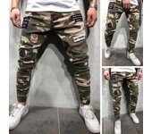 Nuevos pantalones vaqueros para hombre, con insignia, elásticos, ajustados, elásticos, con puños en la pierna, pantalones a la pantorrilla de camuflaje S camuflaje