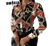 GMXIA Blusas y camisas de manga larga con cuello tipo POLO para mujer, informales, a la moda, primavera y otoño S