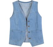 Chaleco vaquero para hombre, chaleco azul claro, cinturilla, chaleco vaquero perforado L