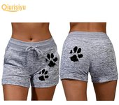 Pantalones cortos deportivos con cordón y estampado de garras de gato de cintura alta para mujer M negro