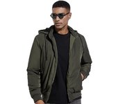 Chaqueta informal con capucha para hombre, chaquetas con cremallera completa y bolsillos con cremallera, abrigo de otoño e invierno, ropa de abrigo cálida a prueba de viento para hombre, chaqueta de trabajo acolchada con capucha extraíble M caqui