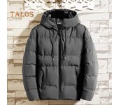 Chaqueta acolchada de algodón con cuello alto y cordón de manga larga para hombre, con bolsillos, tapeta con cremallera, color sólido, gruesa y cálida L negro