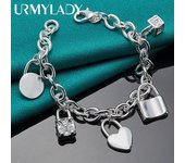 Pulseras con colgante de candado de plata de ley 925 para mujeres y hombres, joyería de moda para bodas y fiestas. 20cm