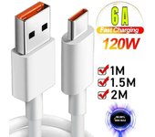 Cable de carga rápida tipo C de 6 A y 120 W para Huawei, OPPO, vivo, iQoo, USB-C. 1.5m blanco