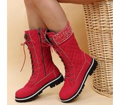 Botas de moto para mujer, tacón plano, cremallera cruzada, botas de media pantorrilla cómodas para oficina, cálidas, para invierno, 2024 35 rojo