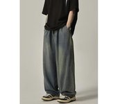Pantalones vaqueros clásicos de estilo hip hop americano de pierna ancha para hombre, pantalones vaqueros populares para jóvenes, pantalones holgados retro de pierna recta, pantalones vaqueros de gran tamaño S negro