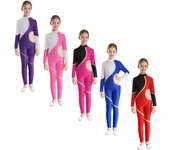 Mono de patinaje artístico para niños y niñas, mono brillante con diamantes de imitación, mono de manga larga, traje de actuación de danza y gimnasia 7-8 Years púrpura