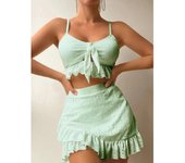2024 3pack Traje de baño Mujeres Bikini Traje de baño con Falda de Playa Nudo Traje de baño Ropa de Playa Volante Conjunto de Bikini de Dos Piezas Biquini S