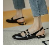 Sandalias de mujer, zapatos de verano, zapatos planos para mujer, zapatos Mary Jane con doble hebilla, zapatos de vestir de charol, correa en la espalda 35 albaricoque