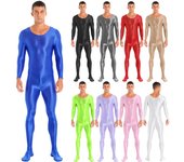 Leotardo para cuerpo entero brillante y liso para hombre, mono de manga larga, Bodystocking para deportes, Fitness, fiesta Rave, ropa para discoteca M blanco