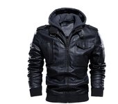Chaqueta de cuero lavada para hombre, talla estadounidense, otoño e invierno, chaqueta de cuero L negro
