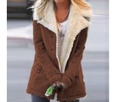 Chaqueta con solapas de botón de felpa compuesta cálida de invierno de talla grande para mujer S marrón