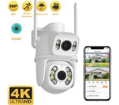 Nueva cámara inalámbrica Wifi PTZ 4K de 8MP con doble lente y pantalla dual, detección humana con inteligencia artificial, seguimiento automático, cámara de seguridad para vigilancia al aire libre iCSee 4MP NO SD Card