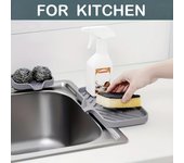 Bandeja de silicona para fregadero para organización de cocina, soporte para jabonera sin contacto con alimentos con borde de drenaje, escurridor de encimera para cepillos 1PC gris