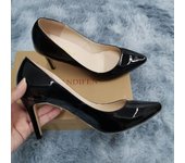Zapatos de tacón alto clásicos de 9 cm con punta puntiaguda y tacón grande para mujer, de imitación de piel, negros y rojos, para oficina, fiestas y bodas 35 blanco