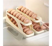 Rejilla para huevos con ruedas de doble capa Uforu: Almacenamiento en el refrigerador que ahorra espacio y es anticaídas