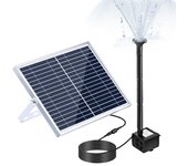 Bomba de fuente solar de 10 W con panel solar grande, 3 boquillas máx.. Altura del agua 100 cm para peces de baño para pájaros T negro