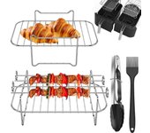 Rejilla para asar multifuncional de acero inoxidable, deshidratador Compatible con freidora de aire, rejilla para barbacoa, vaporizador para asar, accesorios para freidora de aire plata