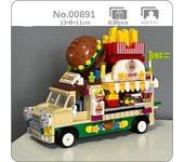 00891 Vehículo Mundial de carne, hamburguesa, patatas fritas, coche, camión de comida, Mini bloques 3D, juguete de construcción para niños sin caja