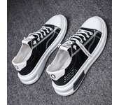 Llegada de zapatos de lona de verano transpirables y cómodos para hombre, zapatillas de deporte informales para caminar, zapatos planos con cordones a la moda para hombre, zapatos vulcanizados 44 negro