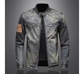 Chaqueta vaquera para hombre, moderna, retro, informal, con cuello alto y cremallera, ropa de motociclista atractiva, tops vaqueros S azul