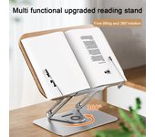 Estantería de madera maciza con base de acero, soporte giratorio para libros de cocina, para oficina, estudio, altura ajustable