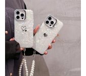 Funda para teléfono Pearl Hand Chain Love para iPhone X/XR/XS MAX/11/11Pro/12/13/14/15/Pro/Plus/Pro Max, regalo de cumpleaños perfecto para familiares, amigos y socios iphone 15 Pro blanco