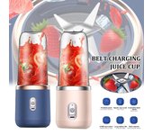 Exprimidor eléctrico portátil de 400ml, 6 cuchillas, taza de jugo de fruta, recargable por USB, exprimidor pequeño automático, licuadora, procesador de alimentos azul