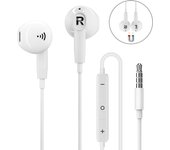 Auriculares blancos con cable y cancelación de ruido magnético para PC, micrófono, auriculares de 3,5 mm, diseño antienredos, cancelación de llamadas, ajuste.