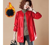 Otoño e Invierno moda mujer chaqueta de cuero rojo superior manga larga abrigo negro M rojo