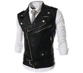 Chaleco de traje para hombre, chaleco informal de cuero corto con cremallera y cuello de solapa negro, chaleco estilo Punk para ropa Steampunk L negro