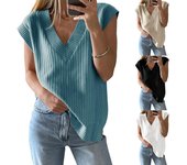 Tops sin mangas de verano para mujer, nuevos chalecos tipo suéter holgados informales sin mangas con cuello en V para mujer XL azul