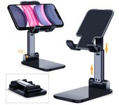 Soporte de escritorio para teléfono inteligente, tableta, soporte plegable extensible para teléfono móvil, soporte para iPhone, iPad, Samsung, Huawei y Xiaomi negro
