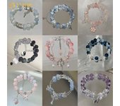 Pulsera de Cuentas de Cristal Coloridas 17KM para Mujer Pulsera de Cadena con Borlas de Flores de Lazo de Cristal Accesorios de Joyería 25