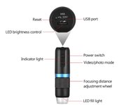 Microscopio Digital inalámbrico WiFi, cámara portátil de mano, aumento de 50X a 1000X, 8 negro