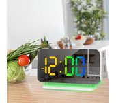 Reloj electrónico con luz LED RGB de colores, despertador con luz nocturna de colores, reloj de proyección para decoración del hogar blanco