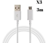 Cable pour Samsung Galaxy Tab A 8.0 2019 - Cable micro usb Blanc 3 Mètres [LOT 3] Phonillico®