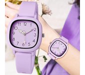 Reloj de mujer, reloj de pulsera de cuarzo cuadrado con correa de silicona, relojes de estudiante para mujer color rosa