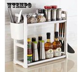 Estante de almacenamiento para condimentos, estantes de cocina, estante de doble piso, estante de almacenamiento para artículos de tocador de baño, organizador para el hogar, estante para refrigerios Without basket blanco