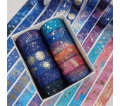 12 rollos de cinta washi de galaxia, cinta adhesiva washi de constelación de papel dorado, luna, estrellas, celestial, cinta de papel decorativa para bricolaje, Gi