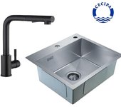 Fregadero de cocina de acero inoxidable de 1 cubeta de 50 x 45 x 18,5 cm + grifo extraíble negro